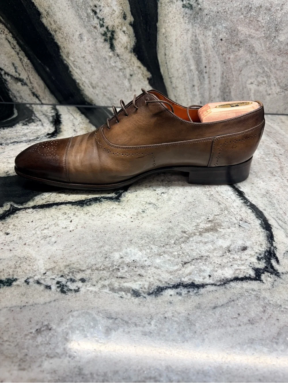 Santoni Fatte a Mano Cap Toe Oxford Shoes 10.5 D US Hand Burnished Made in Italy